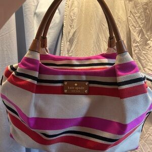 Kate Spade Pink and White Striped Shoulder Bag